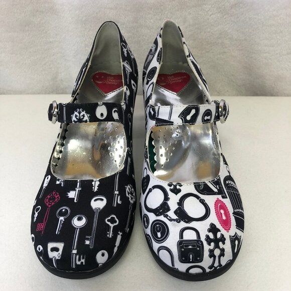 Chocolaticas Lock & Key Black & White Mary Jane Mid Heeled Shoes Size 36 (5.5) - Picture 2 of 16